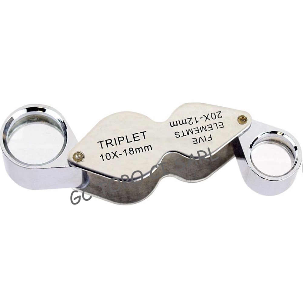 Loupe double pliante avec lentille en verre minéral triplet X10/X20 - 18mm/21mm