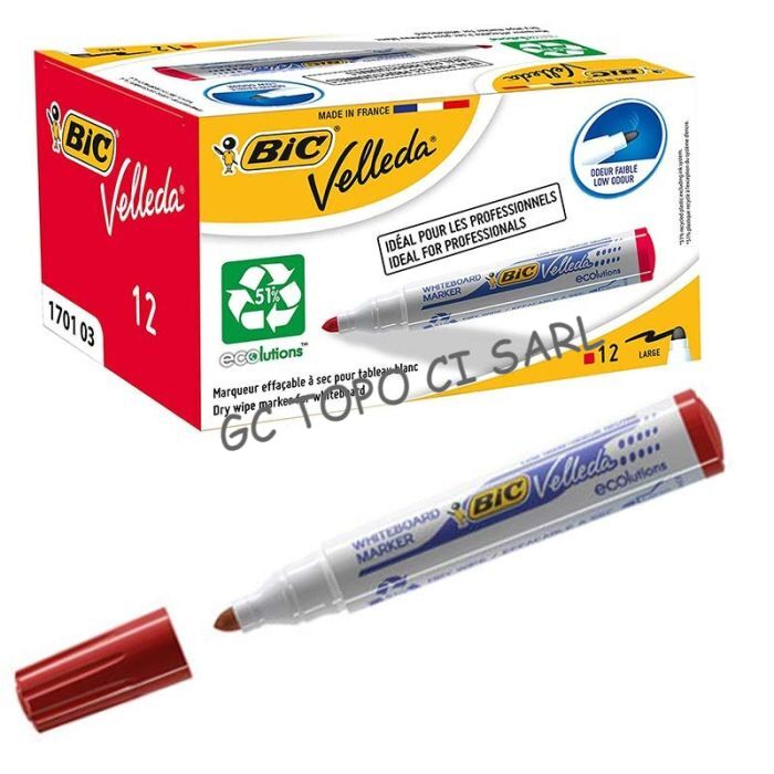 Boite de 12 Marqueurs Effaçable BIC Rouge